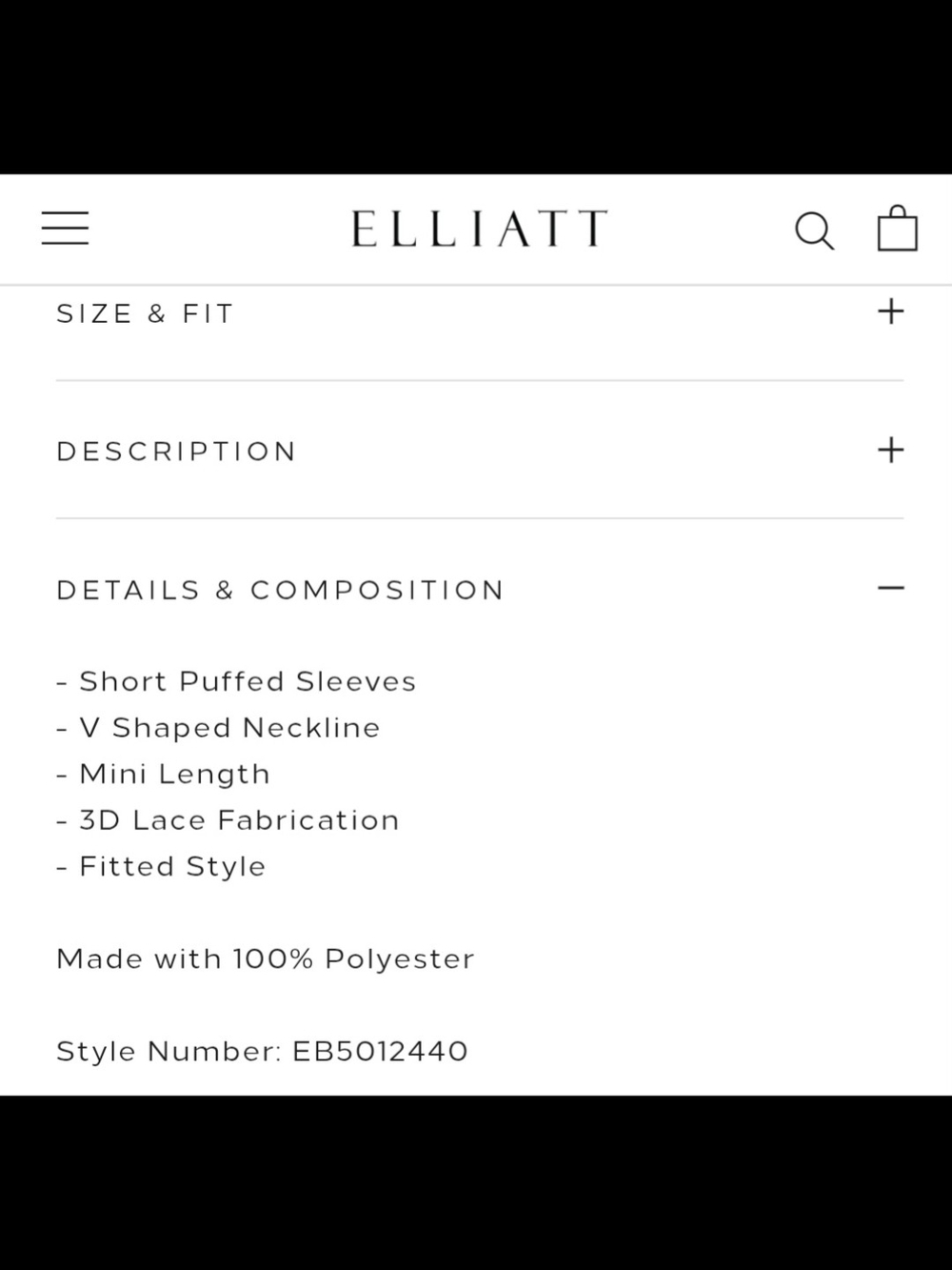 ELLIATT Anthea 3D Lace Mini Dress with V-Neck. Worn Once. Size Medium.